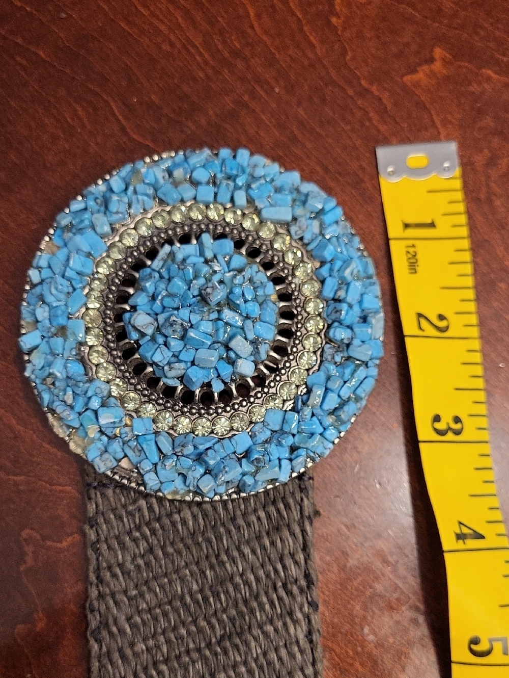 Blue Stone W/Rhinestones Buckle On Brown Belt. - Picture 8 of 11